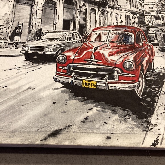 Set of 3 car pictures on canvas from Cuba - Picture 2 of 4